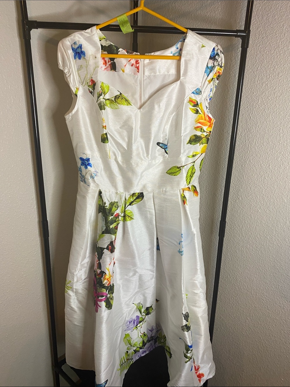 eshakti White Floral Midi Dress with V-Neck